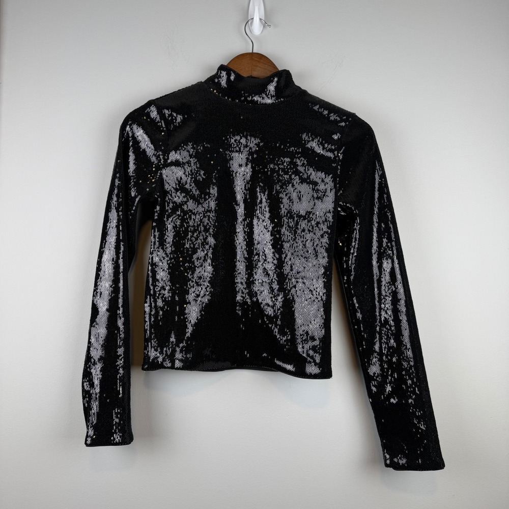 Express Sparkly Sequin Mock Neck Top Women S Black Clubwear Night Out Disco Edgy